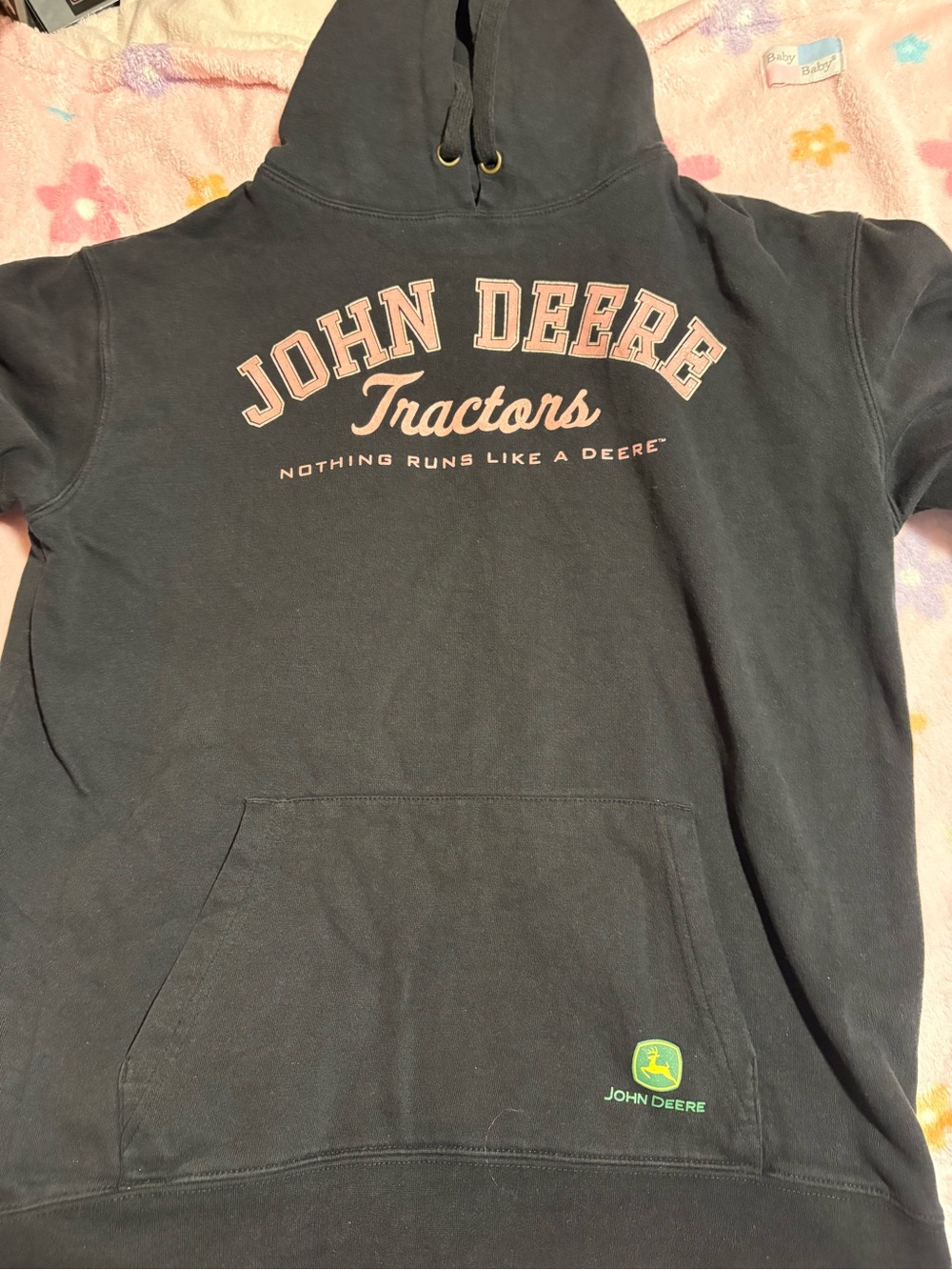 Vintage John Deere Black Hoodie with Pink Lettering
